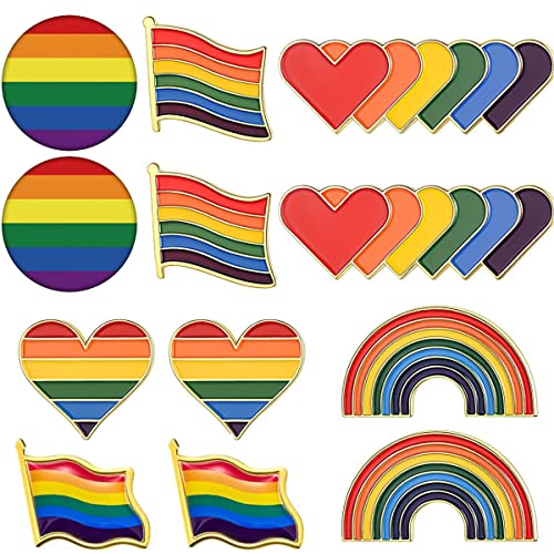 12 Stück Regenbogen Anstecknadel LGBT Pride Pins Anstecker Broschen Flagge Herz Homosexuell Lesben Pins Abzeichen für Pullover Schals Hut Kragen Taschen Anzüge Rucksack Damen Frauen Männer