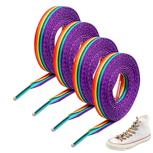 Ownkim Regenbogen Schnürsenkel, 2 Paar bunte Schuhbänder, 140 cm Flache Schnürsenkel für Pride Accessoires, LGBTQ Accessoires, Sneaker, Laufschuhe, Shoe Laces für Sneaker