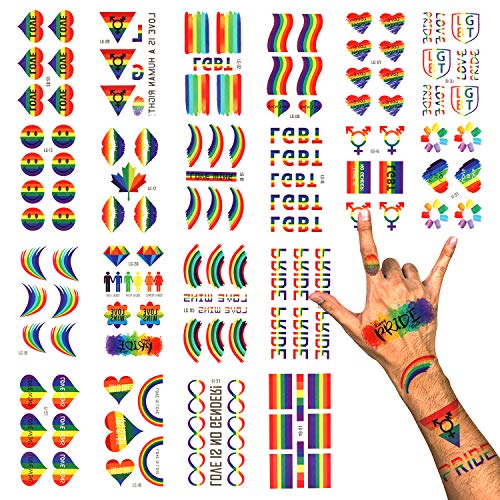 PHOGARY LGBT Gay Pride Temporäre Tattoos (über 100 Stück, 20 Blatt), Regenbogentattoos, Abziehbilder für Körperfarben zum Feiern, Party, Aktivitäten