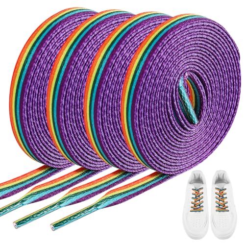 FIHODONE 2 Paar Schnürsenkel Bunt, Schnürsenkel 140cm Bunte, Neon Lang Flach Regenbogen Schnürsenkel, Rainbow Schnürsenkel für Lgbtq Accessoires Pride Accessoires für Sneaker Sportschuhe