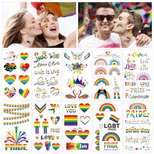 Qpout 20 Sheets Regenbogen Gay Pride temporäre Tattoos Wasserdichte Pride-Flagge Thema Tattoo-Aufkleber für Frauen Männer Regenbogenpartei begünstigt LGBTQ Pride Day Gleichberechtigung