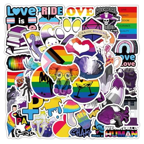 LGBTQ Sticker 60 Stück, Regenbogen Sticker Set,Pride Rainbow Fahrrad Pride Aufkleber,Wasserdicht Vinyl Stickers, für Wasserflaschen,Vinyl Stickers für Scrapbook,Skateboard,Auto