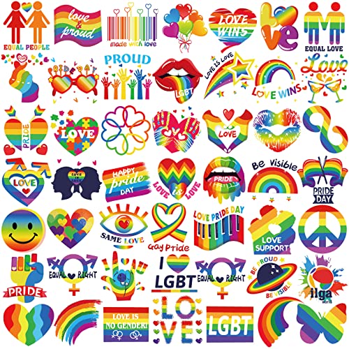 DPKOW 96pcs LGBT Homosexuell Stolz Regenbogen temporäre Tattoos, Regenbogen Tattoo LGBT Homosexuell Stolz Tag Regenbogen Flagge Tattoos Aufkleber für Outdoor LGBT Dekorationen Homosexuell Stolz Parade