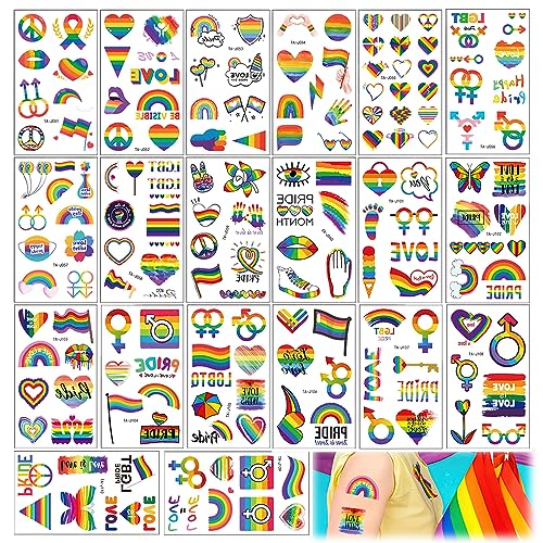 20 Stück Regenbogen Tattoo Pride,Gay Pride Tattoos,für Parade Fest Frauen Männer Gay Pride Feiern,Temporäre Tattoos Lgbt,Tattoo Sticker Wasserfest,Gay Pride Aufkleber,LGBT Festival Party