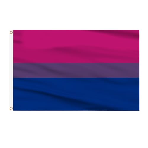 AhfuLife Bi Flaggen 90 x 150 cm, 1 Stück Bisexual Flagge Bisexuelle Flagge, The Gay Flag Bisexuelle Pride Flag Leuchtenden Farben mit Messing-Ösen für Pride Day Paraden LGBT Party Bar Dekoration