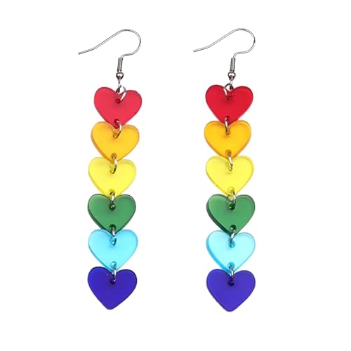 FloralGrace Herzförmige Regenbogen Pride Ohrringe Für Damen, Leichte Acryl Ohrringe Als Strahlender LGBTQ Schmuck, Ideal Für Stolz-Festival Und Veranstaltungen