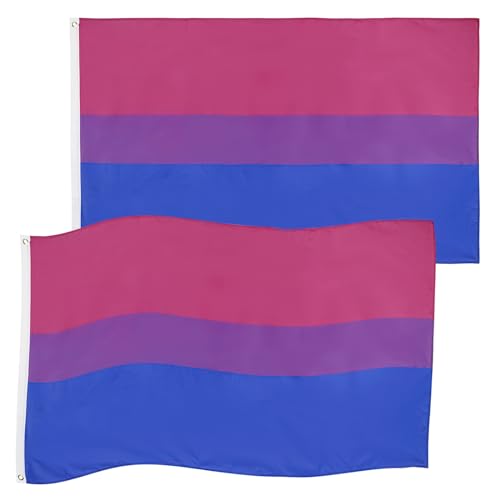 Lgbtq Flagge Hillylolly 2 Stück kräftige Farben Bi Flagge, 90X150cm Bisexual Flag, groß bisexuelle Pride Flag mit 2 Ösen für Garten, Balkon, Zimmer, Drinnen und Draußen, Pride Month Parade Dekoration