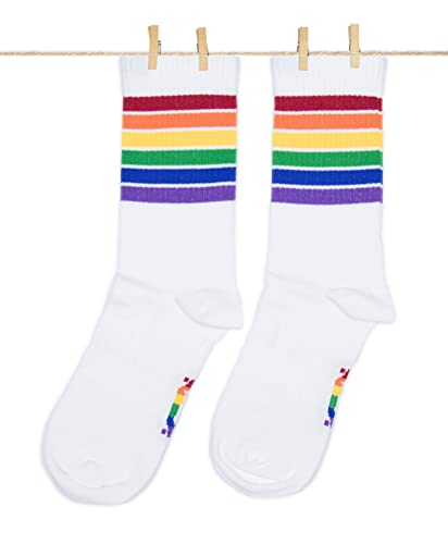 Roits Damen Schwule Stolz Weiß Socken 36-40 – Bunte Flagge Pride CSD Sportsocken Unisex LGBTQ Accessoires Regenbogen Geschenke