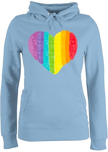 Pullover Damen Hoodie Frauen – LGBTQ Kleidung Pride Flag – Regenbogen Herz – L – Hellblau – LGBT Gay Kadin kiyafetleri CSD Pulli Lesbian Kapuzenpullover lqbtq Kapuze lgbtqia für Queer