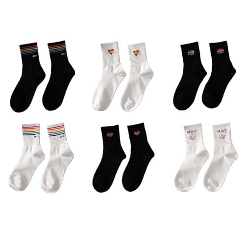 Rainbow Pride Socken, 6 Paar – Regenbogen-Socken, bunt, warm und weich, passt an alle Füße, bequem und stilvoll, ideal für Pride-Events und besondere Tage, Einheitsgröße