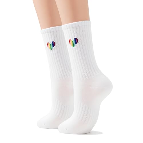 Durio Unisex Socken mit Regenbogen Muster LGBTQ Socken Stolz Sportsocken Gestreifte Regenbogen für Herren und Damen