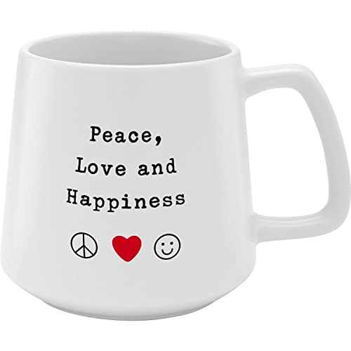 GRUSS & CO Tasse konisch „Peace, Love and Happiness“ | Steinzeug, 43 cl, mehrfarbig | Geschenk Freunde | 48448