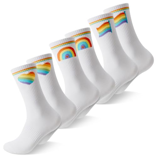 Ysound 3 Paar Regenbogen Socken Baumwolle, LGBT Socke Bunte Gestreifte Regenbogen für Herren und Damen, Pride Gay Socken für LGTBQ Accessoires Gay