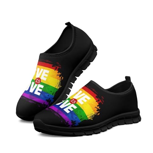 Binienty Damen-Slipper mit rundem Zehenbereich, flache Slip-On-Sneaker, LGBT, patriotischer Schuh, rutschfest, Lgbt Love is Love, 39 EU