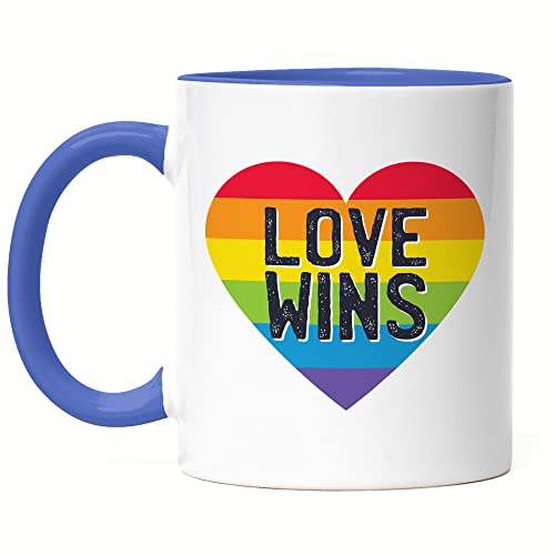 Hey!Print Love Wins Tasse Blau LGBT Lustig Rainbow LGBTQ Pride Queer Homosexuell CSD Pride Week