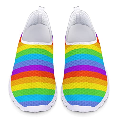 Dolyues 3D Bunte Regenbogen LGBT Druck Atmungsaktive Schlüpfen Turnschuhe Frauen Beiläufig Trainer Wanderschuhe 42 EU