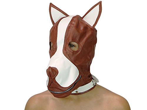 Petplay Hundemaske mit Knebel braun weiß Hunde Maske Hund Dog Mask