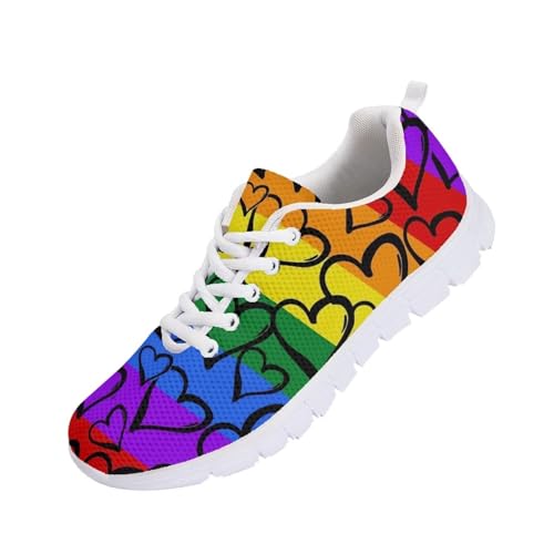 Coloranimal Frühling Sommer Geschenk Flats für Damen Herren Laufen Walking Sneakers, Regenbogen-Flagge LGBT Gay Pride Flags Love Heart, 42.5 EU