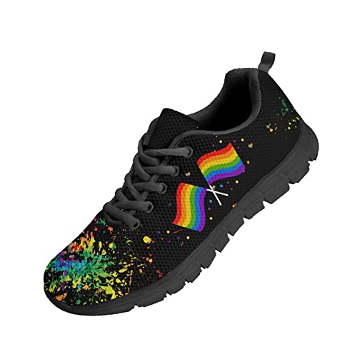 Kuiaobaty Leichte Sportschuhe, Hundepfoten, Tribal-Streifen, Totenköpfe, bequeme Arbeitstrainer, niedriger Schnitt, Lgbt Pride Regenbogen-Flagge, 43.5 EU