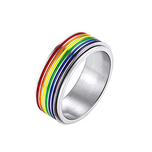 Bandmax LGBT Bandring Spinner Ring in Größe 64 Edelstahl Gay Pride Partnerring 7,8mm breit drehbarer Verlobungsring Ehering Homosexuell Schmuck LGBT Accessoire für Männer