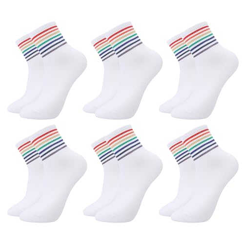 Utensilsto 6 Paare Socken Damen Schwule Stolz Regenbogen Socken LGBTQ 37-41 Bunte Flagge Pride Sportsocken Baumwollesocken Damen Tennissocken mit Streifen Regenbogen Geschenke