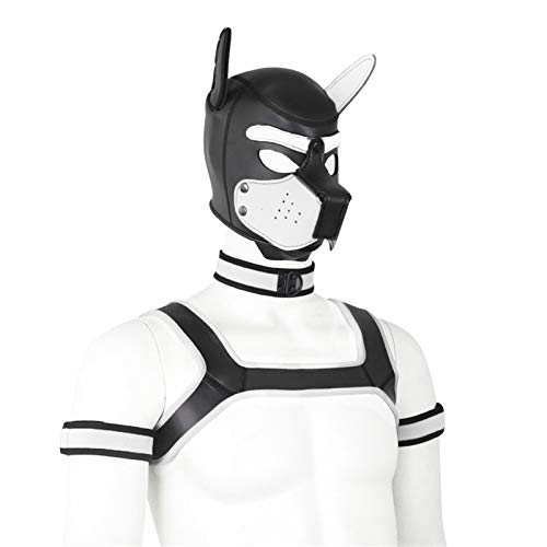 Meitaoyigou 4 Set Neopren-Welpenhaube Benutzerdefinierte Tierkopf-Maske Neuheit Kostüm Hundhauben-Maske, Kragen, Armbinde und Kabelbaum (XL, White)