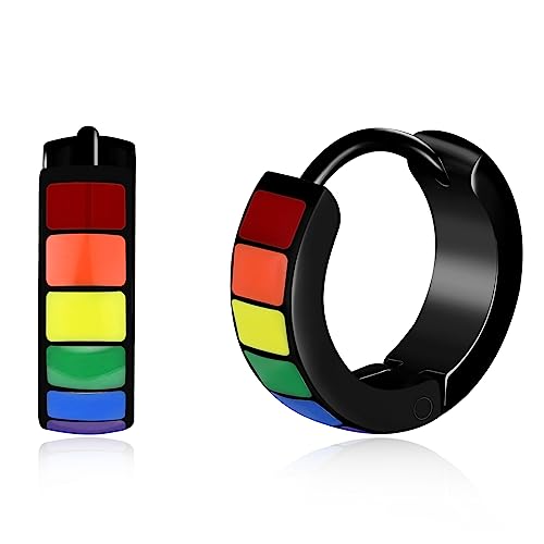 feilok Männer Ohrstecker Ohrringe Edelstahl Regenbogen Knorpel Huggie Creolen Ohrstecker für Männer Damen