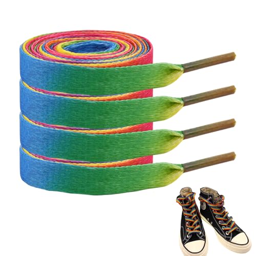 2 Paar Bunte Schnürsenkel Bunt Shoe Laces Regenbogen Lgbtq Accessoires Pride Rainbow Schuhbänder Neon Lang Flach Schuhband Breit Dicke Farbige Shoelaces chucks bunt für Sneaker Sportschuhe 140cm (B)