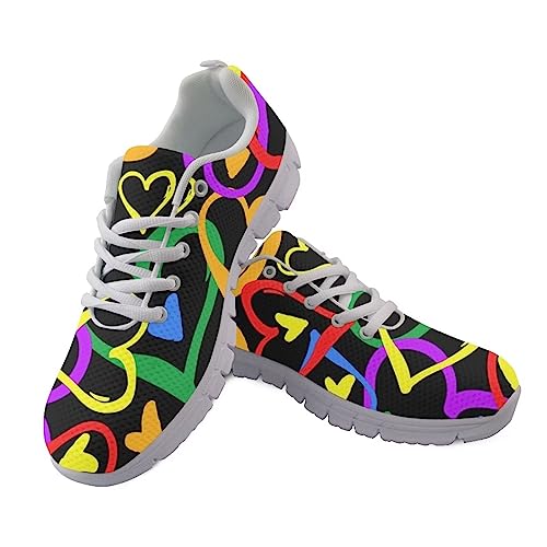 Howilath LGBT Stolz Tag Schwarze Laufschuhe Liebe Herz Trainer Agender Tag Sportschuhe Bequeme Turnschuhe für Damen Männer EU 45