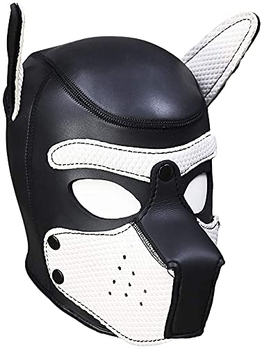 YiQin RWSX Hundemaske, Weiche Latex-Haustierspiel-Hundemaske mit den Ohren Welpenmasken-Hundemasken und abnehmbarer Mund for Halloween-Party (Color : White)