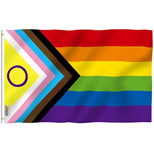 Anley Fly Breeze 3 x 5 Fuß New Intersex Inclusive Progress Pride Flag – Canvas Header und Double Stitched – Rainbow LGBT Transgender Flags Polyester mit Messingösen 3 x 5 Ft