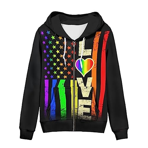 WELLFLYHOM Damen Y2K Hoodie Zip Up Sweatshirt Vintage Jacken Kapuzenjacke, 0 Amerikanische Flagge Lgbt, M