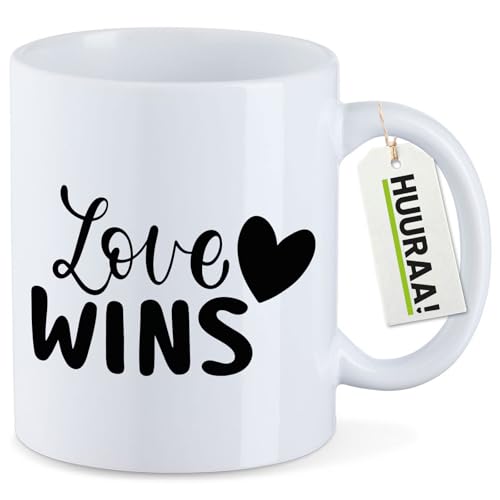 Huuraa Tasse Love wins Herz Geschenk 330ml Weiß Love wins Präsent
