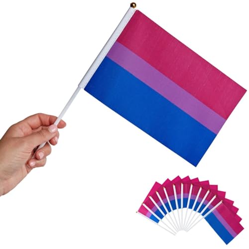 Runesol 12er Packung Bisexuell Flaggen, 14 x 21 cm, Mini LGBTQ Handfahne, Kleine Stockfahnen, LGBT Pride Dekoration für bisexuelle Parties, LGBTQ+ Deko, Handgehaltene Flaggen, Festival Parade Feier