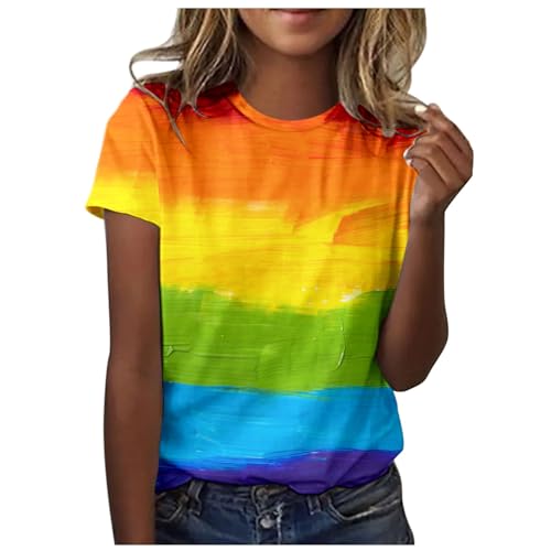 Pride T-Shirts für Damen Regenbogen Herzen Print Kurzarm Top Gay Pride Month T-Shirts Frauen Stolz Regenbogen LGBT Gay Pride Damen Tshirt Homosexuell Shirts Lässige Oberteile