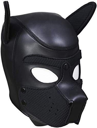 YiQin RWSX Hundemaske, weiche Latex-Haustier-Spielhund-Maske mit den Ohren Welpenmaske Hundemasken und Abnehmbarer Mund für Cosplay Party Masquerade (Color : Black)