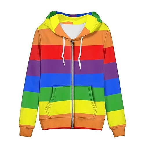 Belidome Zip Up Hoodie für Frauen Sweatshirts mit Reißverschlusstasche Kapuze Active Pullover, Lgbt Regenbogenstreifen, 50