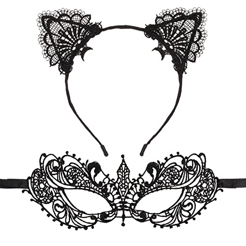 Fanshiontide Katzenohren Stirnband Katzenmaske Damen Sexy SpitzeMaskerade Masken Augenmaske Kostüm Catwoman Cosplay Halloween Dekor Karneval