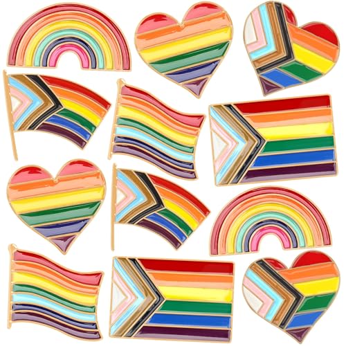 SEPGLITTER Pride Pin, 12 Stück LGBT Pins Anstecker Regenbogen Homosexuell Stolz Brosche Homosexuell Badge Emaille Pins Abzeichen Stolz Anstecknadeln für Rucksäcke Jacke Dekoration Zubehör Kleidung