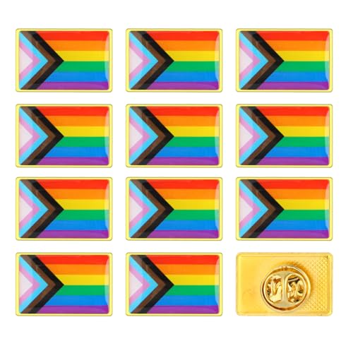 12 Stück Progress Pride Flag Pride Pin, Grelle Farbe Regenbogen Flagge Brosche Pride Pins für LGBT, Emaille Pin Pride Accessoires für Revers, Hüte, Damen, Herren