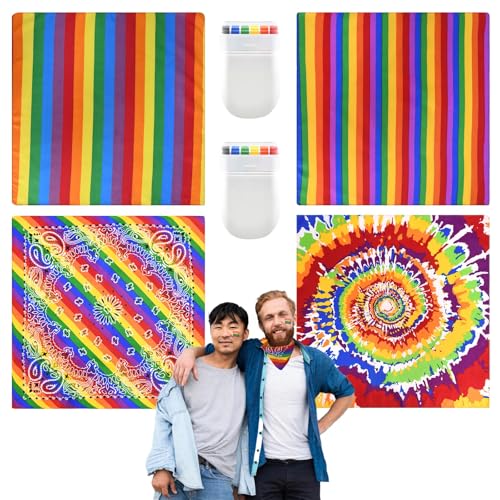 Pride-Outfit Set, LGBT Gay Pride Regenbogen-Bandana– 2 Rainbow Face Paints + 4 Rainbow Bandanas, 54×54 cm, Vibrant Colors