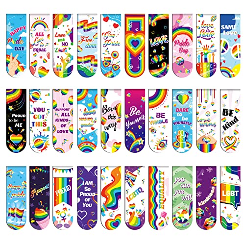 MWOOT 30 Stücke LGBTQ Pride Thema Magnetisch Lesezeichen, Gay Regenbogen Magnet Lesezeichen Magnetic Bookmarks Kit, Inspirierende Worte Page Marker für Leseliebhaber, Pride Day (30 Stile,2x6CM)
