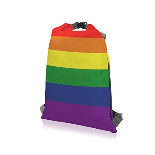 ONISM Regenbogen Rucksack, 12 Liter, 30×50 cm, Turnbeutel, Einkaufstasche, Wickelfunktion, Reißverschluss, Wasserabweisend, Flagge