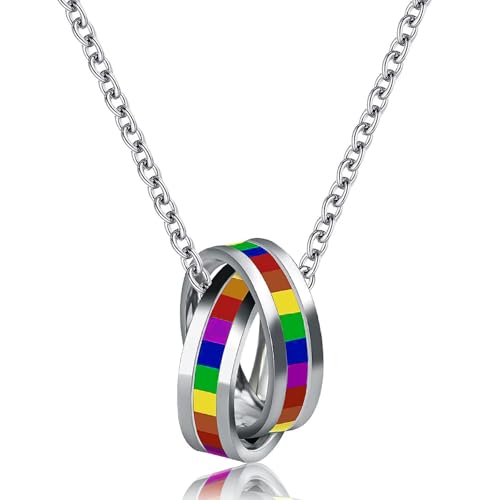 Hillylolly Regenbogen Kette Pride Necklace, schöner Rainbow Anhänger, Kette Anhänger Rainbow, Damen Herren Halskette, Lgbtq Halskette, Gay Schmuck, Lgbtq Accessoires, Geburtstag Geschenk (Ring)