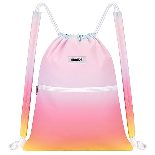 WANDF Kordelzug-Rucksack mit Schulterpolster Turnbeutel Sportbeutel Gym Bag Verstellbar Tunnelzug Gymsack für Damen Herren Kinder mit Innentasche 11 Liter für Sport und Reisen (Regenbogen)