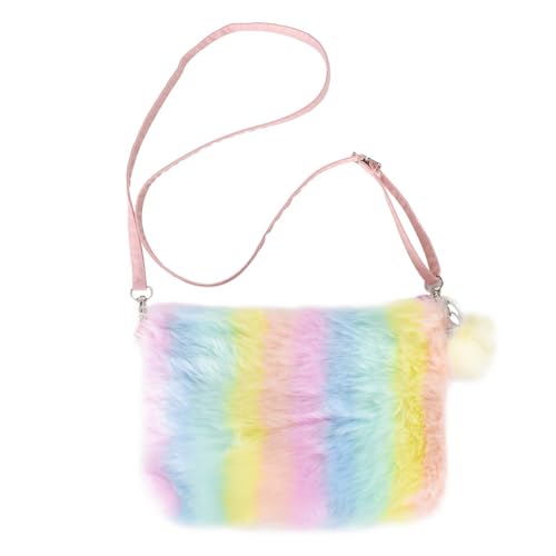 Cleminsta Mädchen Regenbogen Plüsch Taschen Plüsch Handtaschen Verstellbarer Umhängetaschen Plüschtasche Regenbogen Haarspangen Geldbörse für kleine Mädchen Frauen Rollenspiel (Stil 3)