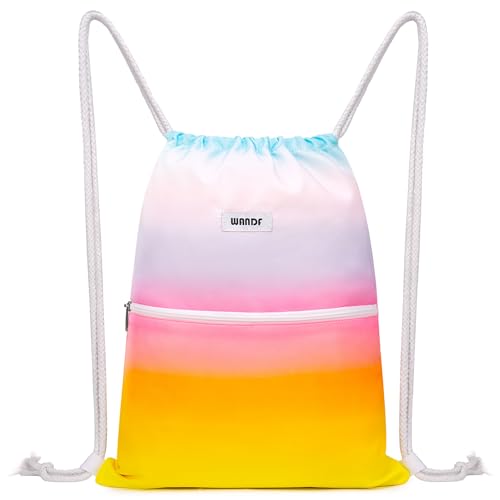 WANDF Rucksack mit Kordelzug Turnbeutel Sportbeutel Gym Bag Mit Aussentasche Verstellbar Tunnelzug Gymsack für Damen Herren Kinder mit Innentasche 11 Liter für Sport und Reisen (A – Regenbogen)