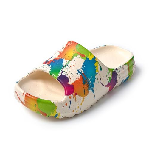 JOMIX Badelatschen Damen Badeschuhe Schlappen Sandalen Sommerschuhe Strandschuhe Slipper Regenbogen Graffiti (Regenbogen Graffiti, 36/37 EU, SD9030)