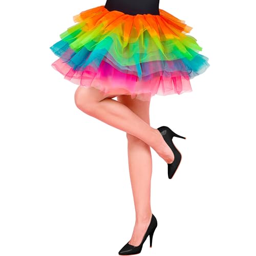 W WIDMANN MILANO Party Fashion 10344 – Tutu Regenbogen für Erwachsene, Tüllrock, Tänzerinnen, Karneval, Mottoparty