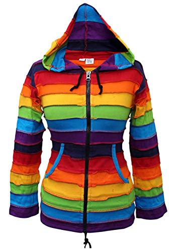 SHOPOHOLIC FASHION Lang Elf Kapuzen Regenbogen Gestreift Bunt Jacke, Boho Hippie Kapuzenpulli – Regenbogenforelle, XXX-Large